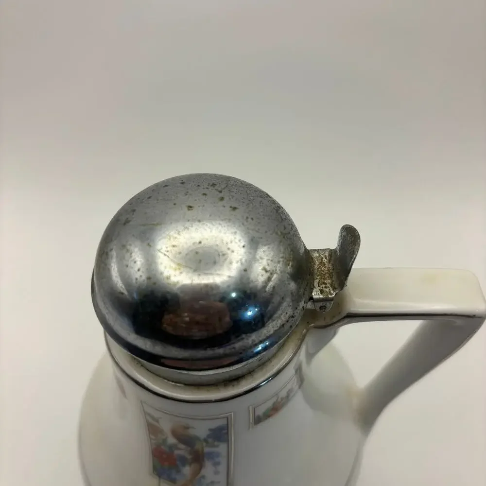 Royal Rochester Hand Painted Chocolate Pot Bird Floral Chrome Lid Vintage